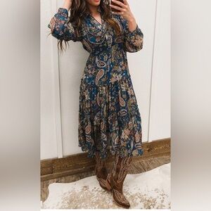 Wildflower Paisley Print Blue Dress